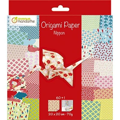 Image de Avenue Mandarine OR514C Un paquet de 60 feuilles Origami 20x20 cm 70G (30 motifs x 2 feuilles) + une planche stickers &#039;&#039;Yeux&#039;&#039;, À partir 7 ans NIPPON