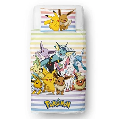 Image de Pokemon Parure de lit Simple sous Licence Officielle réversible des Deux côtés avec taie d&#039;oreiller Assortie Character World Brands Polycoton