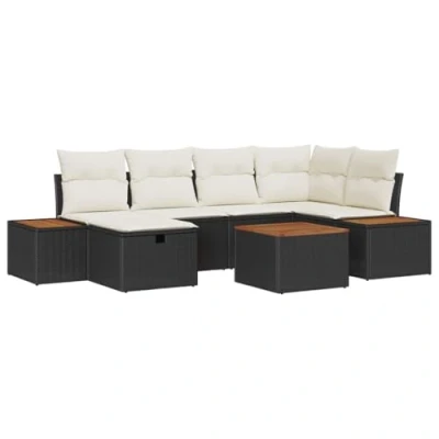 Image de VidaXL Ensemble de 7 Canapés Jardin avec Coussins Noir Poly Rattan 3360966