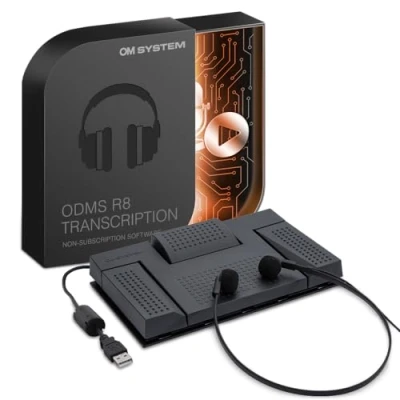 Image de Kit de Transcription Audio OM SYSTEM AS 2700 (pédale USB, Casque stéréo dactylographe, Logiciel ODMS R8 pour PC Windows)