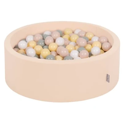 Image de KiddyMoon Piscine À Balles pour Bébé Rond 90X30cm/300 7Cm Fosses Boules Jouet Enfant, Beige: Beige Pastel/Vert De Gris/Jaune Pastel/Blanc