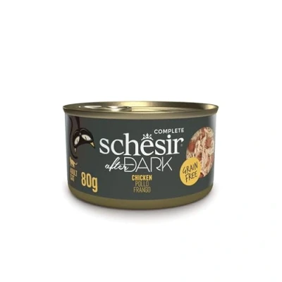 Image de Schesir After Dark, Filets de Poulet, Nourriture Humide complète pour Chats (12 boîtes x 80 g)