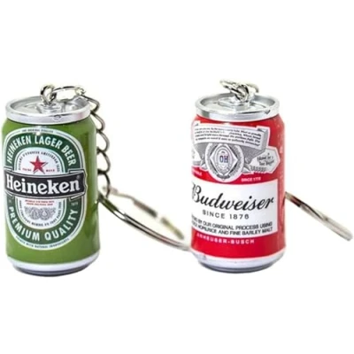 Image de EACTEL Lot de 2 porte clés en forme canette bière bière, pour couples, sac à dos, bijoux, accessoires clé voiture, Vert, F