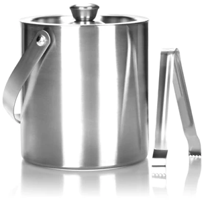 Image de COM FOUR® Seau à Glace en Acier Inoxydable bac glaçons Double paroi avec Couvercle et Pince, 1,5 Litre (Montagnes)