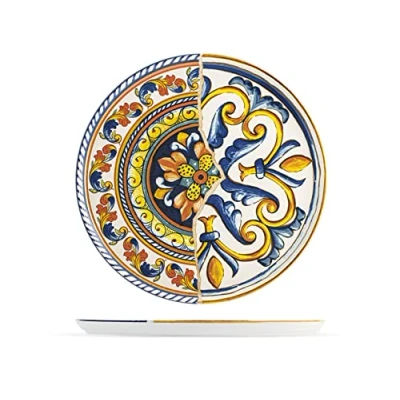Image de H&amp;H Positano Lot de 6 assiettes à pizza en Stoneware, multicolore, 33 cm