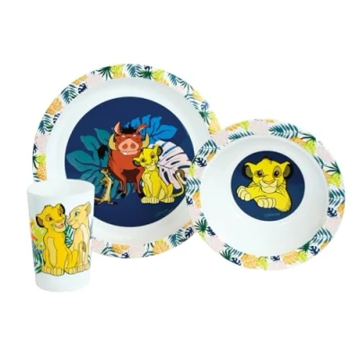 Image de DISNEY LE ROI LION ENSEMBLE REPAS SIMBA NALA PUMBAA ET TIMONINCLUANT 1 VERRE 220 ML, ASSIETTE Ø 22 CM BOL 16 MICRO ONDABLES POUR ENFANT