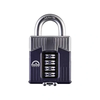 Image de Cadenas Squire robuste (Warrior Combi 55) Anse ouverte la plus résistante Warrior à 4 roues Acier au bore pour résistance corrosion Résistant aux intempéries (Bleu, 55 mm)