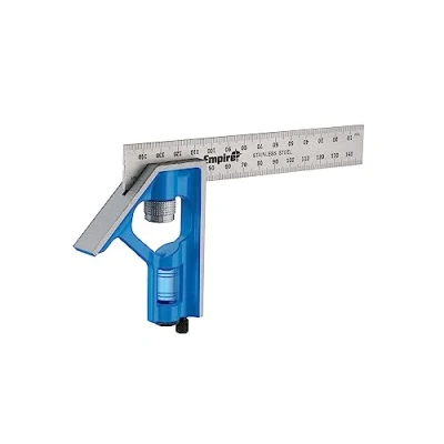 Image de Empire Level E255M Équerre de poche combinée avec lame en acier inoxydable, graduations métriques et fiole bleue véritable 15,2 cm