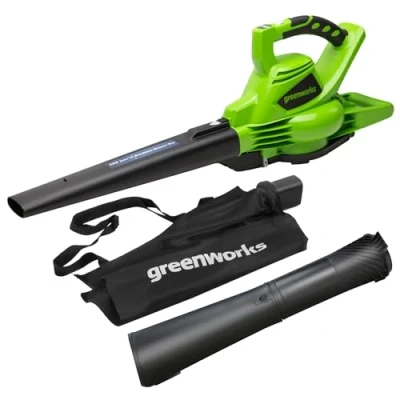 Image de Greenworks 40V Aspirateur Souffleur SANS fil de Feuilles à Batterie avec Moteur Balais, 280 km/h, 9,63 m3/min, Sac Mulching 45L Ni Chargeur, Garantie 3 Ans GD40BV