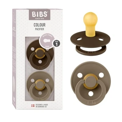 Image de Tétine BIBS Colour. Lot de 2 sucettes. Sans bisphénol A, Téterelle ronde. Latex caoutchouc naturel, Fabriqué au Danemark. Taille 1 (0 6 mois), Mocha/Dark Oak