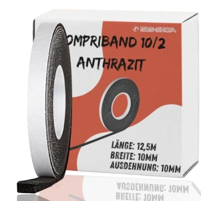 Image de 12,5 SOUDAL Acryl 300 10/2, Anthracite Ruban largeur 10 mm, Expansion de 2 à source en bande comprimée fenêtres étanche Joint