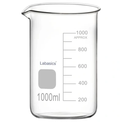 Image de Labasics Bécher en Verre, 1 Pack, de Forme Basse Gradué Verre Borosilicaté avec Bec Verseur, 1000 ml, Résistance aux Hautes Températures, Utilisation Laboratoire