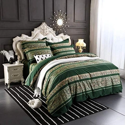 Image de Sedefen Housse de Couette 200x200 cm Adulte Bohême Boho Mandala Vert foncé Parure Lit 2 Personnes avec Fermeture Éclair Vintage en Microfibre Taie d&#039;oreiller 65x65