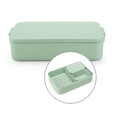 Image de Brabantia Boîte Bento Make &amp; Take Peut Contenir vos Sandwichs Couvercle à Clips Convient pour le Congélateur, Lave Vaisselle Micro Ondes Jade Green 25,5 x 16,7 6,2 cm