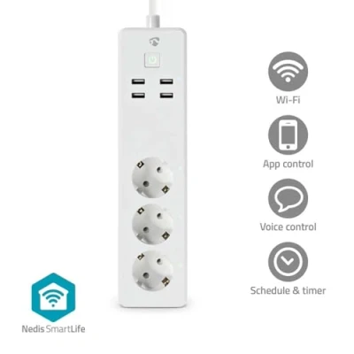 Image de Nedis SmartLife Power Strip Wi Fi 3 x contact de protection (CEE 7/3) / 4 USB 16 A 3680 W 1,80 m 10 40 C Android™ IOS Blanc