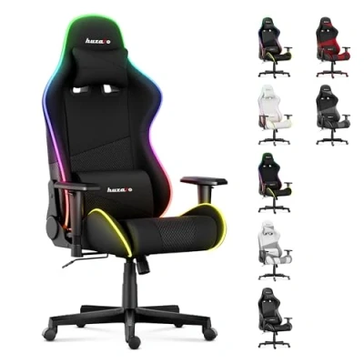 Image de Chaise Gaming HUZARO Force 6.2 Noir Ergonomique RGB Hauteur Réglable Support Lombaire Inclinable