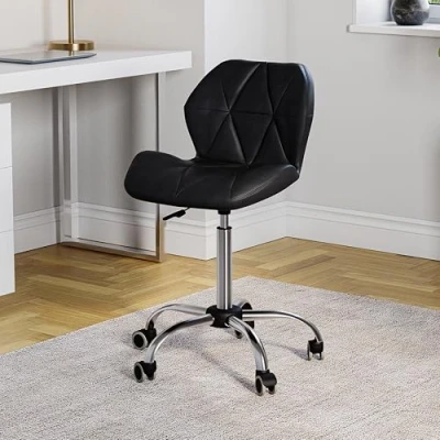 Image de Vida Designs Geo Chaise de Bureau pour Ordinateur, Noir, secrétaire Jeu, Pieds pivotants réglables, Levage en Cuir synthétique chromé, Simili, H 80 96 x W 47,5 D 49 Cm