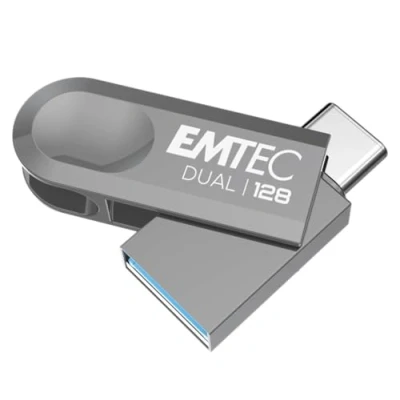 Image de EMTEC Clé USB 3.2 A Type C Dual D280 ECMMD128GD283 Flash Drive Compatibilité Universelle Lecture 80Mo/s, Écriture 20Mo/s, Eco Design, 128Go/GB