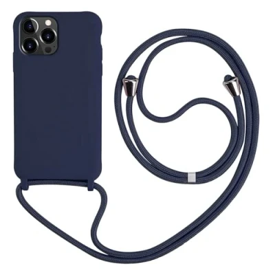 Image de HFYiup Mevis Coque Compatible avec iPhone 15 Pro,Collier pour Étui Colliers de cellulaire Mince Antichoc Réglable Lanyard Case Bleu Marin