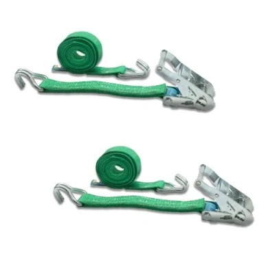 Image de DoZurr 2000 Lot de 2 Sangles d&#039;arrimage à cliquet et Crochets profilés Charge maximale : 1000 kg 35 mm Large x 4 m Long Vert