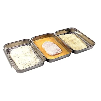 Image de APS 66904 Station de panage, 3 pièces Set panage professionnel composé plats en inox accouplables (18 x 15,5 cm chacun) / empilable pour économiser la place/lavable au lave vaisselle