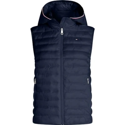 Image de Tommy Hilfiger LW Padded Global Stripe Vest WW0WW42051 Gilet, Bleu (Desert Sky), S Femme