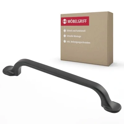 Image de Gedotec Helga Poignée de meuble en métal massif 1 pièce Poignées pour armoires cuisine avec matériel fixation noir mat BA 128 mm