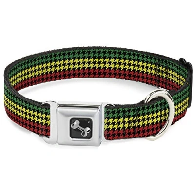 Image de Buckle Down Pied de Poule Noir/Rasta Collier Chien en Forme d&#039;os, Large/1566 cm