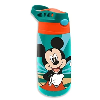 Image de Kids Licensing KL85936 Gourde isotherme Mickey Mouse en acier inoxydable avec système push pull et bouchon de fermeture, 450 ml, multicolore