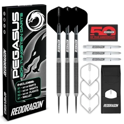 Image de RED DRAGON Pegasus 25 Gram Jeu de fléchettes Professional en tungstène Steeltip avec ailettes, tiges (tiges) et Portefeuille