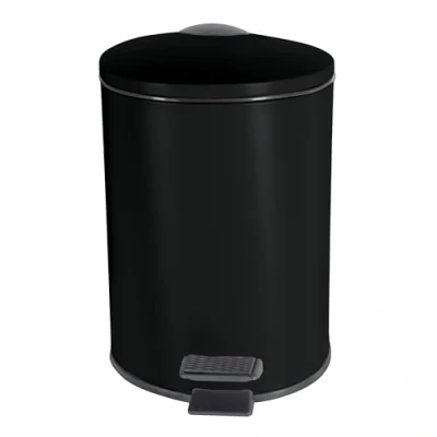 Image de Spirella, Poubelle à Pédale en Acier, Modèle Adelar, Mécanisme slow close, le couvercle se referme doucement et silencieusement, Revêtement anti traces de doigts, Noir, 5 Litres