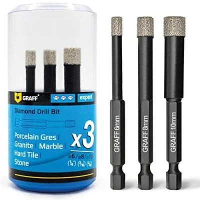 Image de GRAFF Foret Diamant Carrelage Set 6mm / 8mm 10mm pour Grès Cérame Céramique Pierre Mèche avec Changement Rapide Tige Hexagonale Trépan