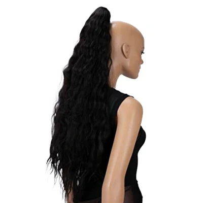 Image de CAISHA 70cm Extra Long Volumineux Ondulé Queue De Cheval Postiche Fibres synthétiques Résistantes Á la Chaleur Avec Clip Papillon Brun Foncé H721