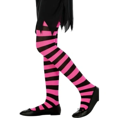 Image de Smiffys Collant à rayures noires et fichsia, 6 12 ans