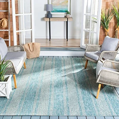 Image de Safavieh Amira Grand Tapis de Salon rectangulaire pour Une Utilisation en intérieur, Polypropylène, Gris Clair/Turquoise, 200 X 300 cm