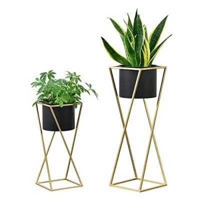 Image de [en.casa] Lot de 2 Supports Plantes Ensemble Pot Fleur Set Cache Bac à Fleurs Vase Métal Tailles Différentes Doré Noir