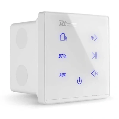 Image de Power Dynamics Powerline A100W Amplificateur Audio Mural 4X 20 Watts, Récepteur sans Fil Bluetooth, USB et Micro SD, Écran Tactile, Livré avec Télécommande, Idéal pour Sonorisation de la Maison