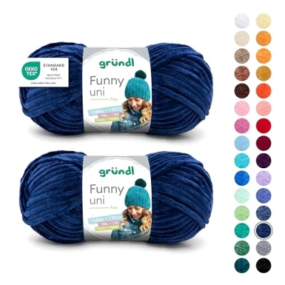 Image de Gründl laine Funny unie Pelote de douce Pour tricot et crochet 100% polyester 2 pelotes (100 g/120 m, taille des aiguilles 5 6) Bleu marine