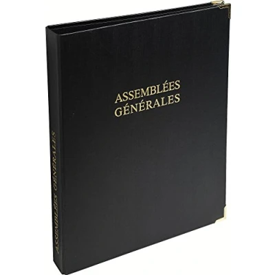 Image de Le Dauphin Réf. 921D Classeur noir ASSEMBLEE GENERALE Premium, coins dorés 4 anneaux dos 37 mm couverture plastique, intérieur papier. Livré avec recharge 100 feuillets numérotés A4