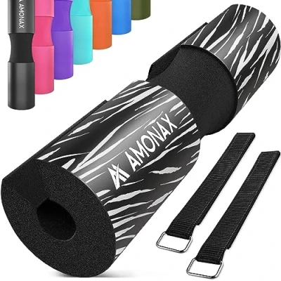 Image de Amonax Barbell squat Pad manchon Mousse à en Support de Nuque &amp; Epaules Protection pour Squats Lunges, Hip Thrusts, Haltérophilie, coussin d&#039;haltères, (Zèbre noir)