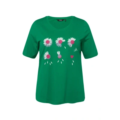 Image de Ulla Popken À Fleurs Coupe Classic FIT COL ROND ET Manches Courtes Tshirt imprimé, Femme, Taille: 44/46, Vert émeraude
