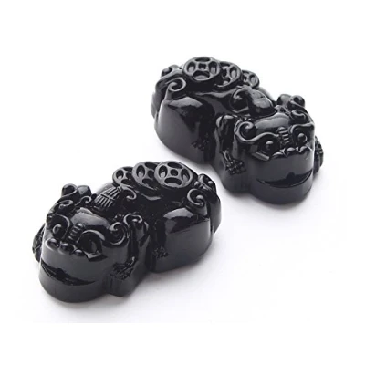 Image de Lot de 2 statues en Obsidienne Feng Shui Porspérité Pi Xiu/Pi Yao Gravure Pixiu