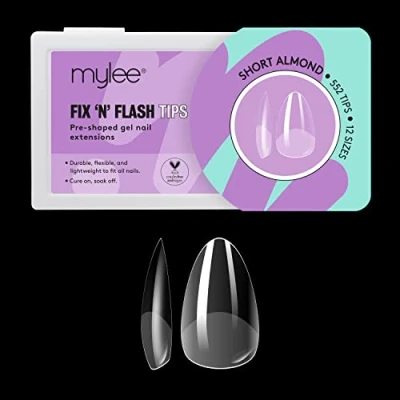Image de Mylee Capsules Fix &amp; Flash Soft Gel Tips [Courtes Amande] Capsule de Souple, Couverture Complète, Extensions d&#039;Ongles en Gel, Flexibles et Résistantes, 12 Tailles, 552 Pièces, Pour Tous les Ongles