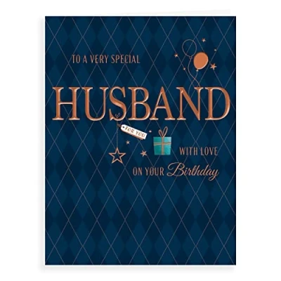 Image de Piccadilly Greetings Avant Garde Studios H90044 Carte d&#039;anniversaire pour mari 20,3 x 15,2 cm Bleu/beige