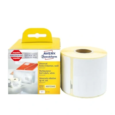 Image de AVERY Pack de 1 rouleau 320 étiquettes autocollantes, Format 70 x 54 mm, Idéales pour tout type d&#039;usage, Adhésif permanent, (AS0722440)
