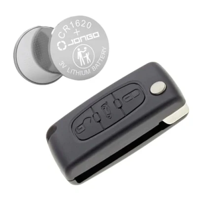 Image de Jongo Coque de Clé sans Lame Compatible avec Peugeot 207sw, 307sw, 407 restylée, Partner II (B9) CE0536 1x Pile CR1620 Boitier Clef Plip Voiture Utilitaire Télécommande 3 Boutons