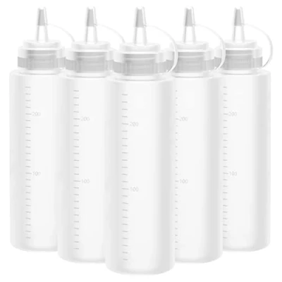 Image de Lestiven Bouteille Sauce, Recipient 5 Pcs 250ml à Condiments, de Sauce,8oz Presser Les Bouteilles, Transparent Flacon Souple en Plastique pour la Peinture, Cuisson