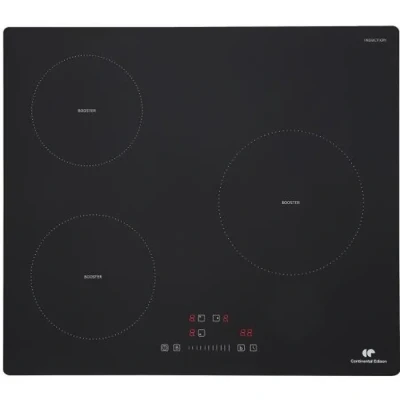 Image de Plaque induction 3 foyers CONTINENTAL EDISON 6200W timers boosters noir