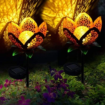 Image de ALLOMN Solaire Lumières, 2 PCS Voie Extérieure Décoratif Lampe Lumières Solaires Paysage IP65 Chemin Imperméable Jardin Pelouses Lampes Jolie Conception De Fleurs (Fleurs Creuses PCS)