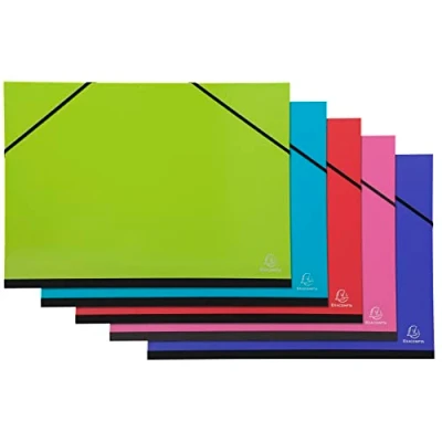 Image de Exacompta Réf. 25729E Lot de 5 cartons à dessin Iderama avec élastiques intérieur papier blanc dos toilé dimensions 32 x 45 cm format classer A3 (297 420 mm) couleurs assorties